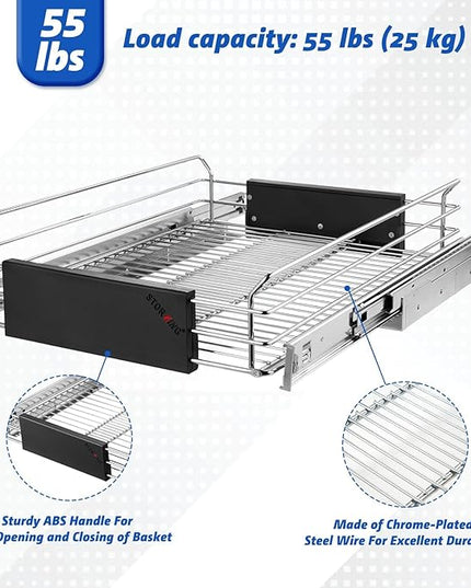 STORKING Expandable Pull Out Cabinet Organizer, Slide Out Drawers for Kitchen Cabinets, Heavy Duty Storage Drawers, Chrome Plated Cabinet Wire Shelf, Adjustable Width 12.5~20.2" W x 17.3" D