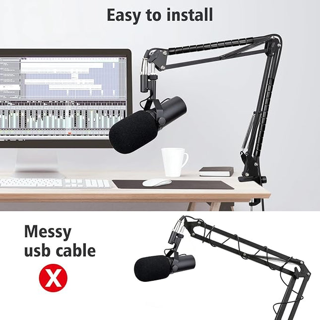 SUNMON Shure SM7B Boom Arm with Mic Cover Compatible with Shure SM7B, Ajustable Mic Stand Desk Mic Arm with Cable Sleeve, SM7B Pop Filter Reduce Background Noise