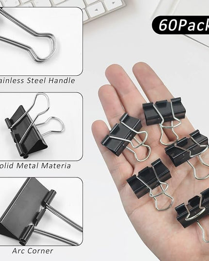 60 Pack Binder Clips Medium, 1.25 Inch/32mm Black Binder Paper Clips with Container,Big Paper Clamps for Office Supplies, Home, School,Business Document Organizing Paperwork (Black)