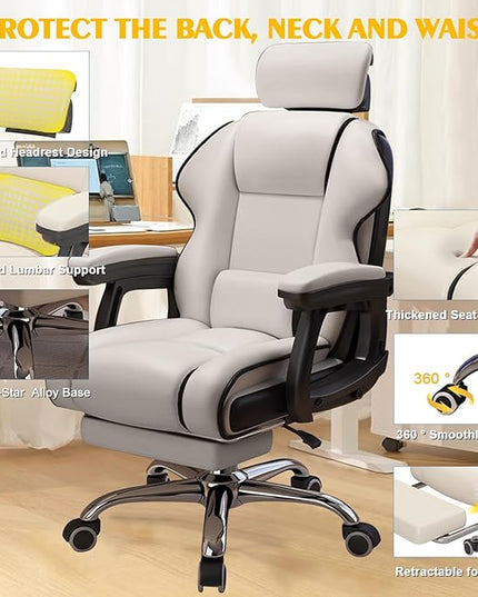 Executive Office Chair Reclining with Footrest Ergonomic Computer Desk with Lumbar Support Big and Tall Home High Back Gaming Chair for Office Home Study