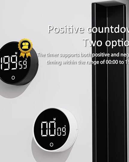 Digital Kitchen Timer, Rechargeable Magnetic Visual Timer with Large LED Display, Adjustable Volume for Classroom, Cooking, Fitness, Baking, Kids Learning & Teaching (1, White)