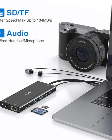Dell HP USB C Docking Station - Dual/3 Monitor Triple Display, 2X HDMI 4K, DP, Ethernet, 6 USB, PD, SD/TF, Audio, Adapter 14 in 1 for Lenovo