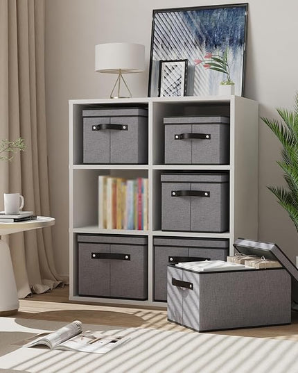 Storage Bins with Lids, 7.1 x 9.1 x 13 Inch Closet Organizers for Shoes Towels Books, Storage Boxes with Handles, Gray, 5-Pack