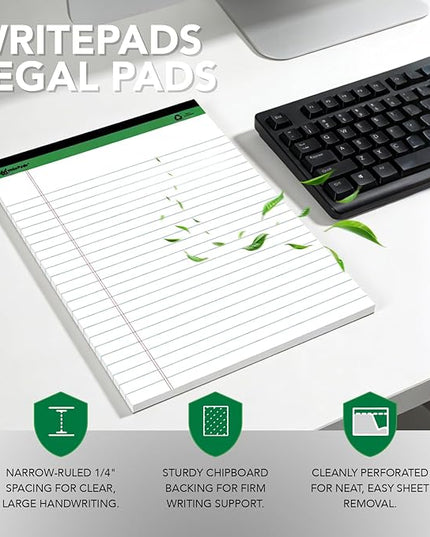 KAISA White Legal Pads Writing Pads Recycled Paper 5"x8" Narrow Ruled Lined Paper Small Legal pad Perforated 50 sheets Hard Back Notepads Writing Tablet For Office Supplies Study (White 12pads)