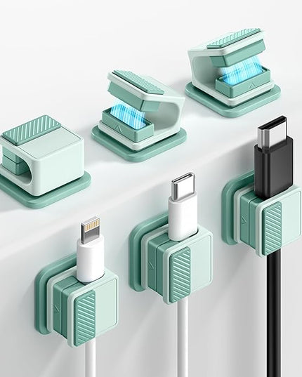 6 Pack Magnetic Cable Clips, Glow in The Dark Cable Holders, GolbinBox Cord Organizer with Shockproof Silicone, Fits up to 8mm Adhesive Cord Clips for Desk, Wall, Nightstand, Car, Home, Office, Green