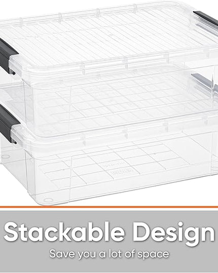 Superio 6 Pack Clear Plastic Storage Container with Lid Home - 13.7 Qt, Office Organizer Storage Bin, Stackable, For Closet, Under the Bed, or Locker, Use for Clothes, Food, Toys, Supplies, Linen.