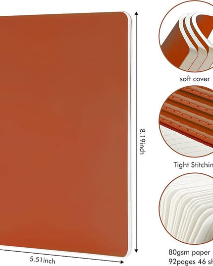 16 Pack Soft Cover Journal Bulk, Feela Lined Notebooks College Ruled for Work for Women Girl Writing, Blank Travel Journal Note Taking Notebook School Business Supplies, 8.2” x 5.5”, A5, Dark Orange