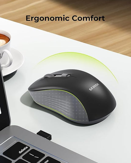seenda Wireless Mouse, Bluetooth & 2.4G USB Dual Mode for Laptops & Computers - Mac & Windows Compatible - Black