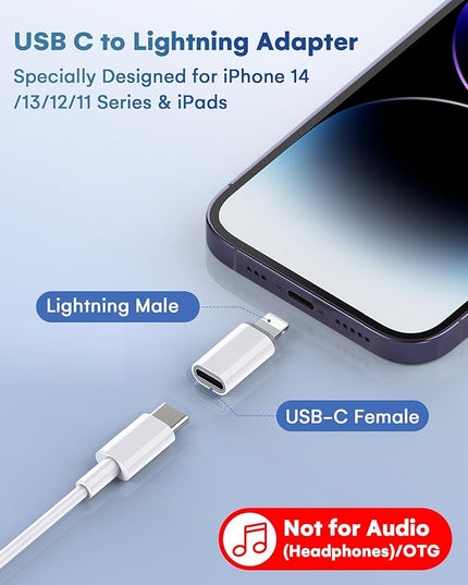 MFi Certified USB C to Lightning Adapter 4-Pack, 27W Fast Charging & Data Sync, Lightning to USB Type C Cable Adapter Compatible with iPhone 14/13/12/Pro/Max, iPad, AirPods, with Anti-Loss Lanyard