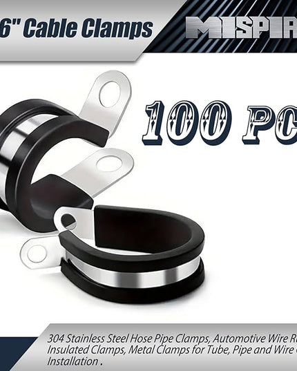 MISPIRE 9/16 Inch R-Type Cable Clamps, 25 Pcs, Stainless Steel with Rubber Insulation, Black