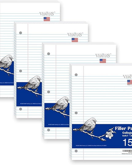 WritePads Notebook Paper College Ruled Loose Leaf Paper, Standard 8"x10-1/2",3 Hole Punched Binder Paper For 3 Ring Binder,150 Sheets/Pack, 4 Pack, White, MADE IN USA