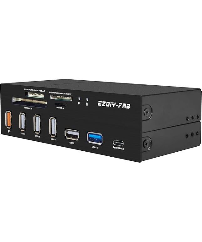 EZDIY-FAB PC Front Panel Internal Card Reader USB HUB, USB 3.1 Gen2 Type-C Port,USB 3.0 Support SD MS XD CF TF Card for Computer, Fits Any 5.25" Computer Case Front Bay
