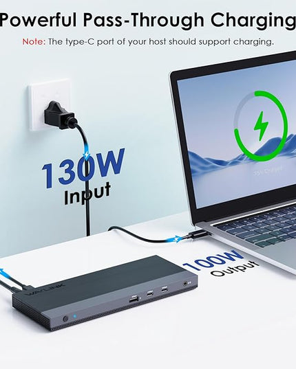 WAVLINK USB C Docking Station Triple Display Dual Monitor, USB Type C to Dual HDMI Dock, 2 HDMI, DisplayPort, 100W PD3.0 for Laptop, Ethernet, 4 USB 3.0, 2 USB C, Audio