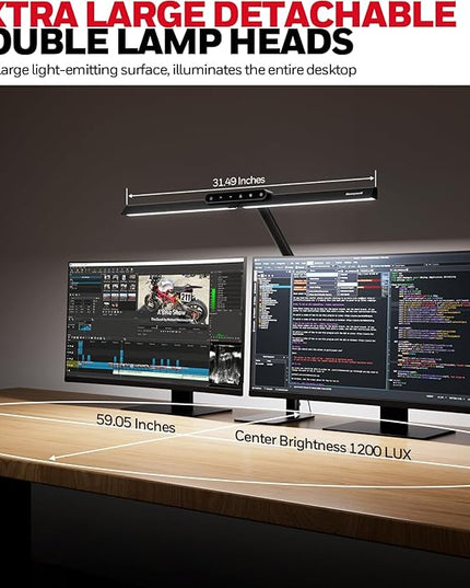Honeywell LED Desk Lamp with Base - HJ1BK Sunturalux Eye-Caring Architect Desk Lamp for Home Office, 1200LM Computer Desk Light 4 Color Modes Stepless Dimming Task Desk Light with Timer Function Black