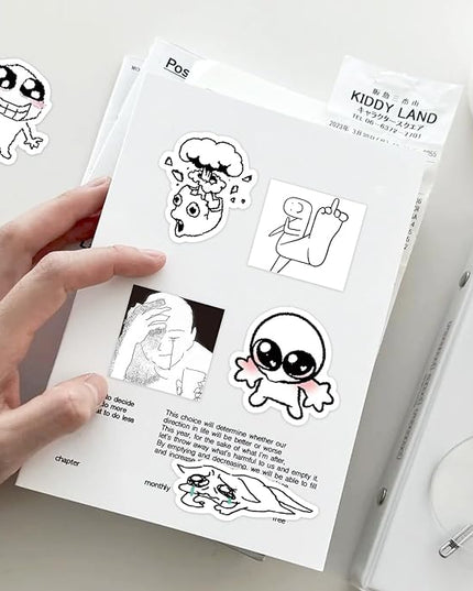 PRSTINCOL Meme Sticker Book, 30 Sheets 460+ Pcs, Black and White Funny Meme Stickers for Adults and Teens, Die Cut Vinyl Stickers for Journaling Scrapbooking DIY