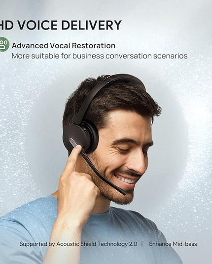 Yealink BH70 Wireless Bluetooth Headset with Microphone for Work, up to 35h Talking Battery Life, 3-Mic, 147g Lightweight Microsoft Teams Certified Headphone for Open Office, USB-C to A