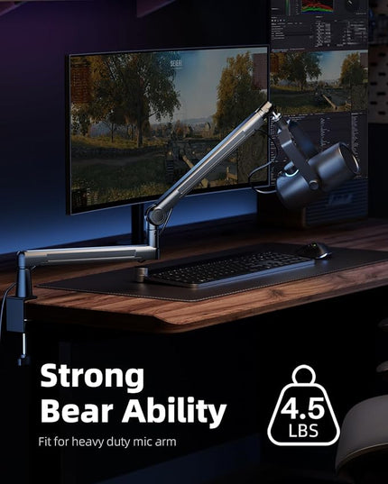 TODI Mic Stand Desk, Low/High Profile Mic Arm Bear 4.5LBS with Extension Riser, Adjustable All Metal Desk Microphone Stand with Cable Channel, Boom Arm Mic Stand with 3/8'' 5/8'' Interface