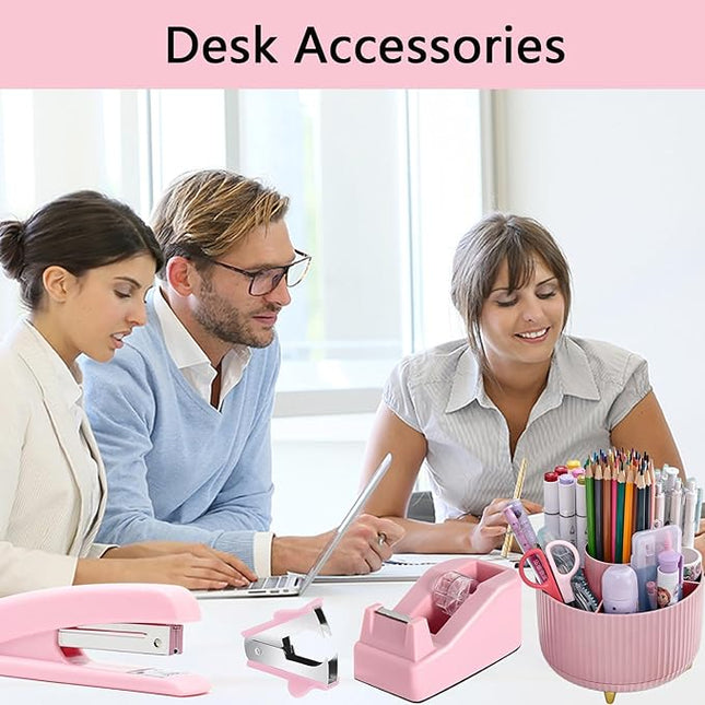 Office Supplies,Desk Accessories,with Stapler, Tape Dispenser,Desk Organizer,Folding Phone Holder,Pen,Journal Notebook,Scissor,Staple Remover,Staples,Clear Tape,Sticky Notes,Paper Clips,Bookmark,Ect