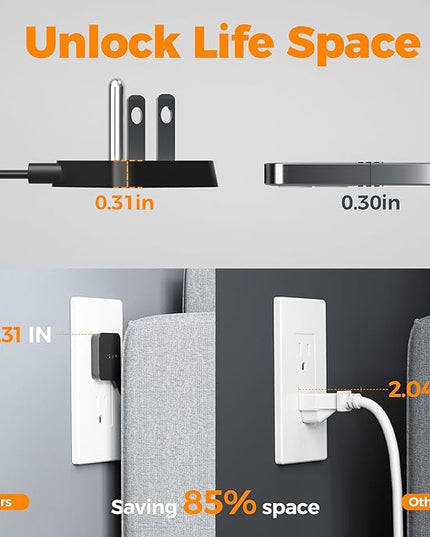 Surge Protector Flat Extension Cord 15FT, TESSAN Flat Plug Power Strip with 4 Outlets 3 USB C Ports (1 USB C), 900 Joules Protection, Multiple Wall Outlet Extender Suitable for Home Office Dorm, Black
