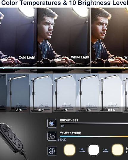 Zoom Lighting for Computer, Adjustable Desk Lighting for Video Calls, 30 Light Modes Video Conference Light, Desk Ring Light with Stand for Webcam, Meetings, Live Stream, Home Office. CRI 97.8