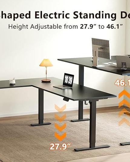 Casaottima 71 Inch Reversible Electric L Shaped Standing Desk, Height Adjustable Corner Stand up Desk, Ergonomic Large Lift Table for Home, Office, Workstation, Reception Room, Black