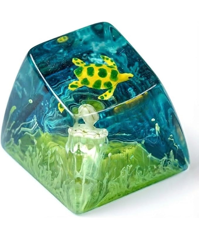 Sea Turtle Artisan Keycap Navy Blue Ocean Coral R1 SA Profile Custom Sea Creatures Keycaps 1U ESC Handmade Gaming Resin Key Cap Cherry MX Switch Compatible Mechanical Keyboard Turtle Lover Gift