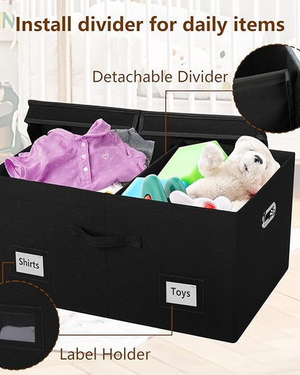 75 Quarts Extra Large Decorative Storage Bins with Lids, 1 Pack Black Collapsible Storage Bins with Lids, Stackable Storage Bins Decorative Box Storage With Lid Extra Large