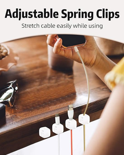 Magnetic Cable Clips Cord Organizer Holder, 6 Pack Adhesive Wire Holder Keeper Organizer USB Charging Cable Storage Holder for Home Office Phone Car Wall Desktop Nightstand Kitchen (White)