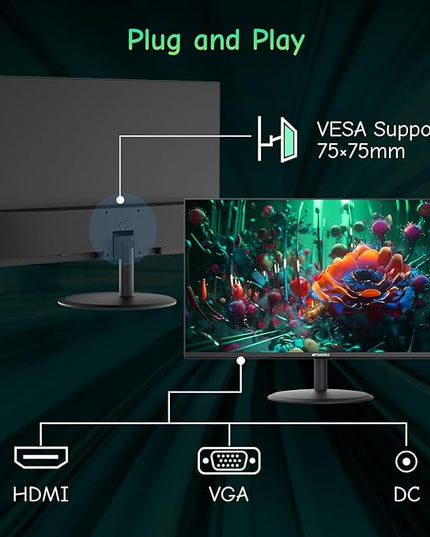 SANSUI Computer Monitor 24 inch Eye Care 1080P Display HDMI,VGA Ports with 178° Viewing Angle/Frame-Less/Tilt/VESA Compatible for Office and Home