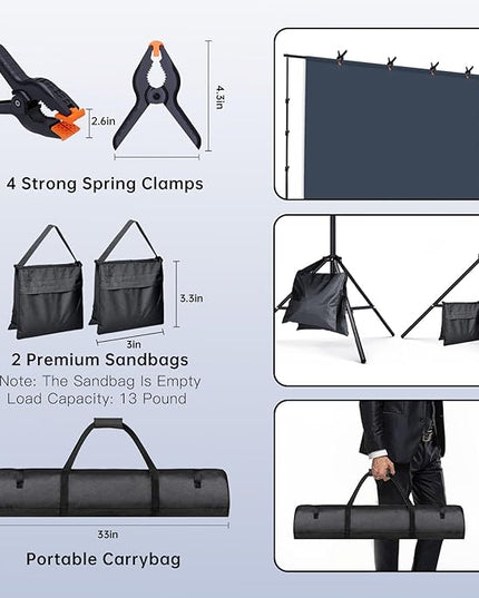 BEIYANG Backdrop Stand, 7.5 FT x 10 FT Adjustable Photography Background Support System Kit with Carrying Bag for Photo Video Studio