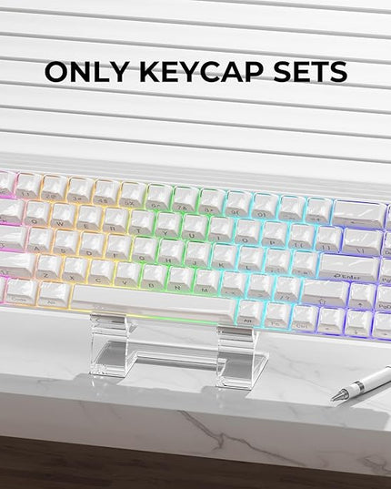 XVX White Keycaps, Crystal Jelly Keyboard Key caps OEM Profile Side Printed Keycap Set Compatible with 61/68/84/87/98/100 ANSI Layout MX Switches Mechanical Keyboard