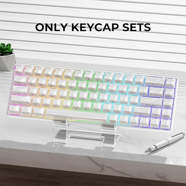 XVX White Keycaps, Crystal Jelly Keyboard Key caps OEM Profile Side Printed Keycap Set Compatible with 61/68/84/87/98/100 ANSI Layout MX Switches Mechanical Keyboard