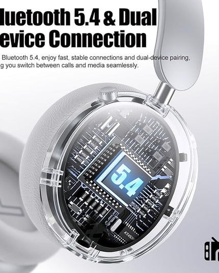 Wentronic Y06 Noise Cancelling Headphones,58H Playtime and 5 EQ Music Modes Wireless Over Ear Bluetooth Headphones with Microphone,Lossless Audio,Multipoint Connection,Foldable,Lightweight,Silver
