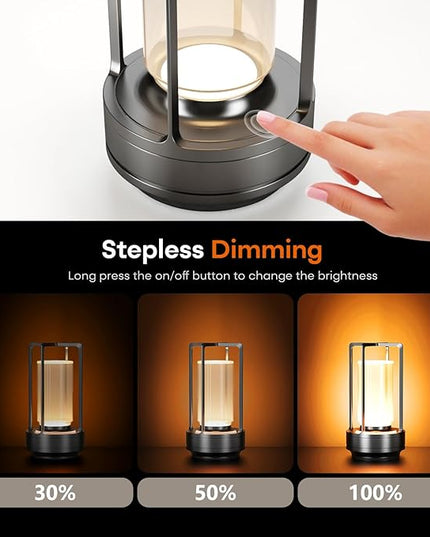 Portable Metal Table Lamp for Indoor/Outdoor ,Rechargeable Cordless LED Lamp, 3-Colour Infinitely Dimming Battery Powered Small Desk Lamp, Restaurant/Bedroom/Bar/Coffee/Camping Light (Grey Set of 2)