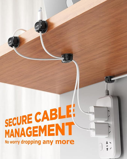 8Pack Cord Organizer [Dual Spring & Clasp, Max Secure] Cable Clips - Chfeila Cable Management, Adhesive Phone Charging Wire Holder for Nightstand/Wall, Home Office Desk Accessories Decor Essentials