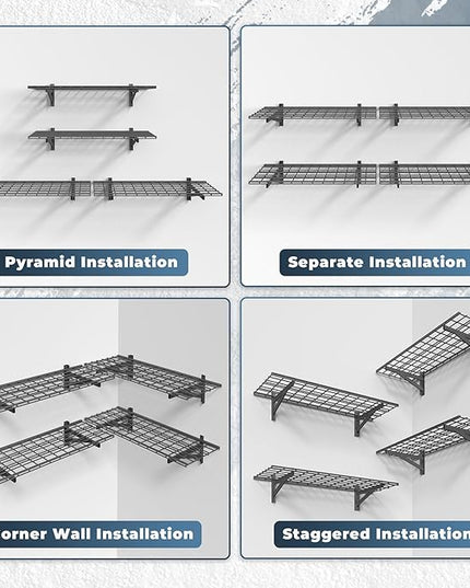 4 Pack Heavy Duty Garage Wall Shelving Set (1.5x4ft), Wall Mounted Garage Shelves 1400lbs Capacity, 18"x96" Shelf Storage Rack Floating Shelves, Black