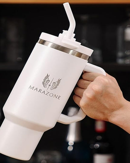 40 oz Tumbler with Straw and Leakproof Lid for Hot and Cold Drinks - Stainless Steel Travel Mug Fits Cup Holder, Reusable Water Bottle with accessories, Gift for Women and Men - Pure white