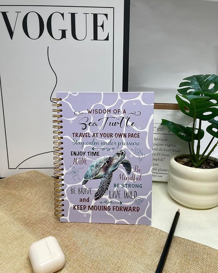 Cute Notebooks Journal For Women - Sea Turtle Dairy Funny Hardcover College Ruled Lined,5.8"X8.3",Pretty Spiral Meeting Notebook,Gifts For Sea Turtles Lover Men Friends On Birthday Christmas Mothers Day (Purple)