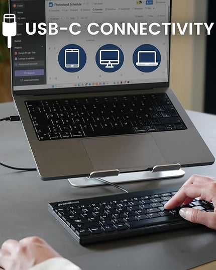 Perixx PERIBOARD-426C Wired Mini Low Profile Keyboard - 10.87x5.43x0.55 inches Dimension - 4.9ft USB C Cable - US English