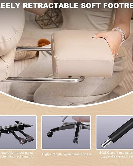 Henry Massage Office Chair with Heating Ventilation for Heavy Duty,Leather Recliner Executive Desk Chair (Beige)