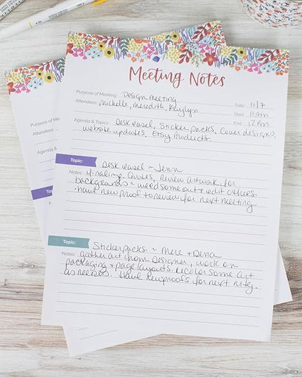 bloom daily planners 8.5" x 11" Double Sided Meeting Pad - Topics, Takeaways, Action Items & Follow-Ups - Undated Meeting Notes Agenda Organizer