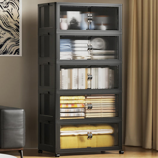 SAILUN 635Qt Large Stackable Storage Bins,Storage Cabinet with a Lid,Black