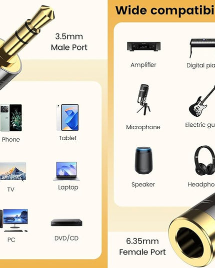 MOSWAG 3.5mm Male to 1/4'' Female Stereo Headphone Adapter, 3.5mm(1/8'') Plug Male to 6.35mm (1/4'') Jack Female Stereo Adapter for amplifiers, Mixing Console, Home Theater Devices, Electric Guitar