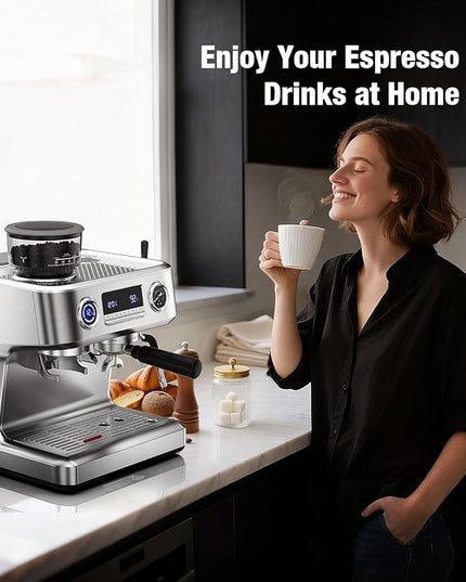 Kndko 20 Bar Espresso Machines with Grinder, Double Boiler Espresso Maker with Milk Frother Steam Wand, Programmable Coffee Maker for Home Cappuccino Latte & Americano