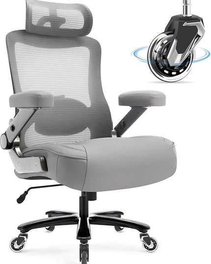 Big and Tall Office Chair 600lbs with 3D Flip Arms, Heavy Duty Large Executive Computer Desk Chair Ergonomic Mesh High Back Plus Size Chair for Adults