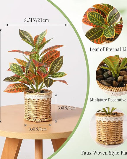 Nubry Fake Plants Artificial Potted Plants with Weaved Pot for Shelf & Table Desk | Perfect for Home Office Bathroom Farmhouse Room Coffee Table Decor 10‘’