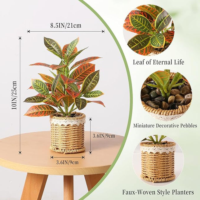 Nubry Fake Plants Artificial Potted Plants with Weaved Pot for Shelf & Table Desk | Perfect for Home Office Bathroom Farmhouse Room Coffee Table Decor 10‘’