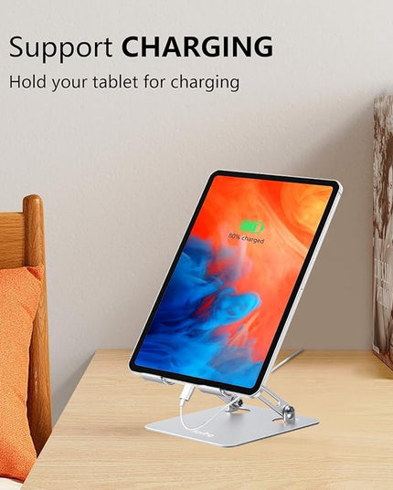 Tablet Stand Holder for Desk, Adjustable Desktop Tablet Holder, Foldable Aluminum Tablet Mount for iPad pro 11, iPad Air Mini, Samsung Galaxy Tabs Z Fold Kindle Fire 4-12 inch, Silver