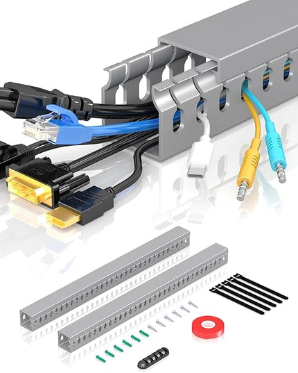 Open Slot Wire Duct Kit, 31.4"(2 x 15.7) Server Rack Cable Management, Cable Management Raceway for Hide Network HDMI VGA Cable, Wiring Raceway Cable Duct, Desk Wire Channel, 2 Pack, Grey