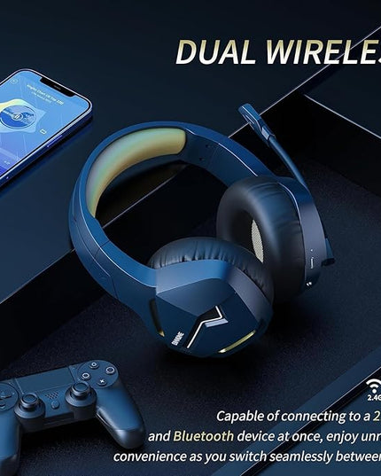 BINNUNE 2.4GHz Wireless Gaming Headset, Bluetooth 5.3 Gaming Headphones with Noise Canceling Mic, 120H Ultra-Long Battery, 50mm Drivers, Multi-Platform for PC / PS5 /PS4/ Switch/Mobile, Gold